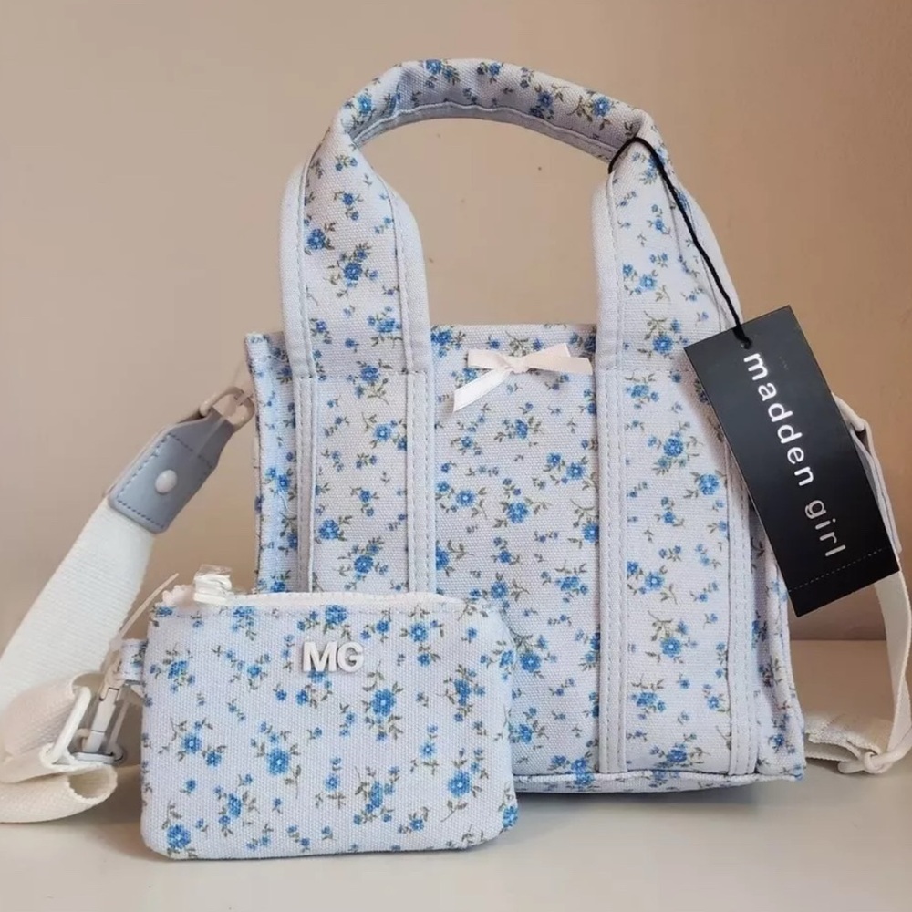 Madden Girl Blue Floral Tote Bag Set